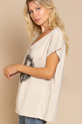 POL Peace Sign Studded V-Neck T-Shirt OutfitFlow